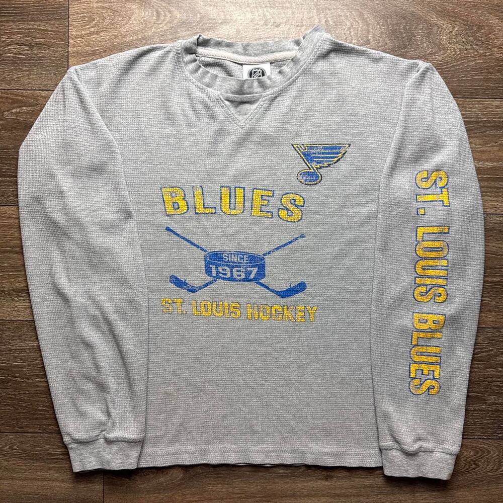 NHL St. Louis Blues Grey Thermal Long Sleeve Tee with Blue and Yellow Logo